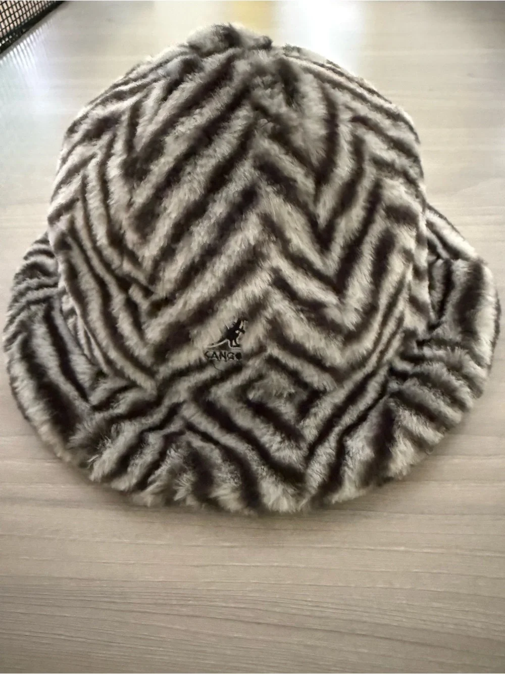 Kangol Faux-Fur Zebra-Stripe Bucket Hat in Gray and Black - small